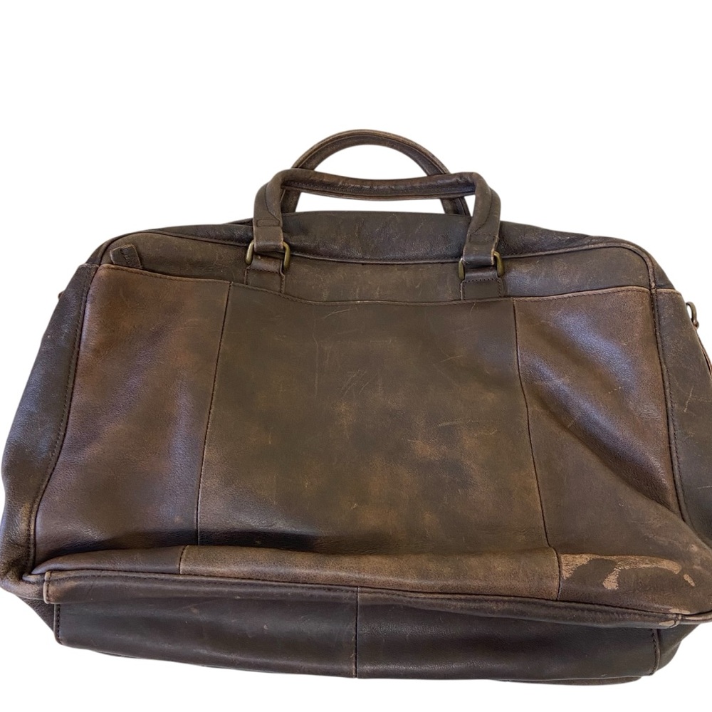 Vintage LL Bean Leather Bag Briefcase Laptop Work Business Brown Distressed - Picture 4 of 16